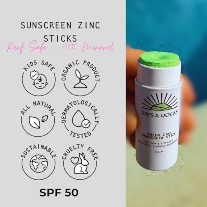 Rays & Rocks Zinc Sunscreen Stick, SPF 50+, Water Resistant, Green, 30g - Image 4
