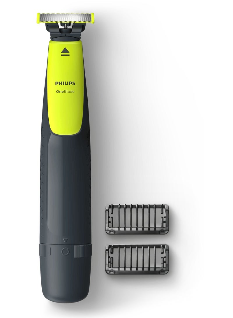 OneBlade QP2510/10 – Trim, Edge, and Shave Any Length of Hair with Dual-Sided Blade, 2 Click-On Stubble Combs, Wet & Dry Use, Rechargeable