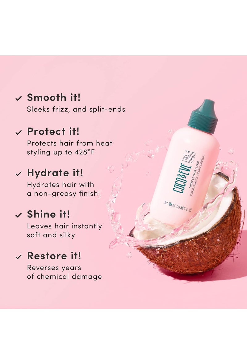 COCO & EVE Coco & Eve Miracle Hair Elixir. Coconut Oil with Hyaluronic Acid Leave in Conditioner.Treatment for Dry Damaged Hair | Frizz control. Protects from Heat Styling  - Image 2