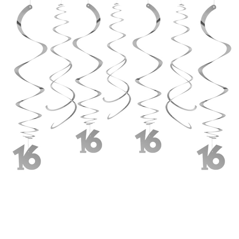 AimtoHome Party Swirl Decorations Silver 16th Birthday Swirl Decoration 16th Anniversary Ceiling Hanging Party Swirl Decoration Pack of 30