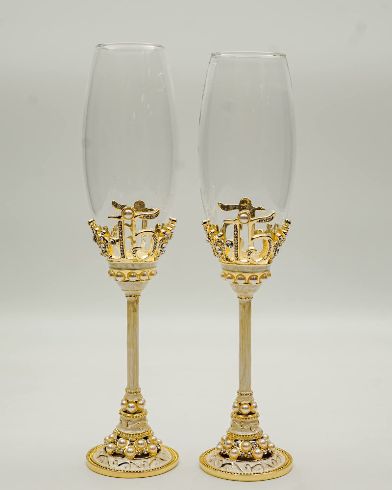 Lassos Boutique Quinceanera Sweet 15 Champagne Toasting Flutes and Cake Knife Pie Server Set Gold Champagne Flutes Only