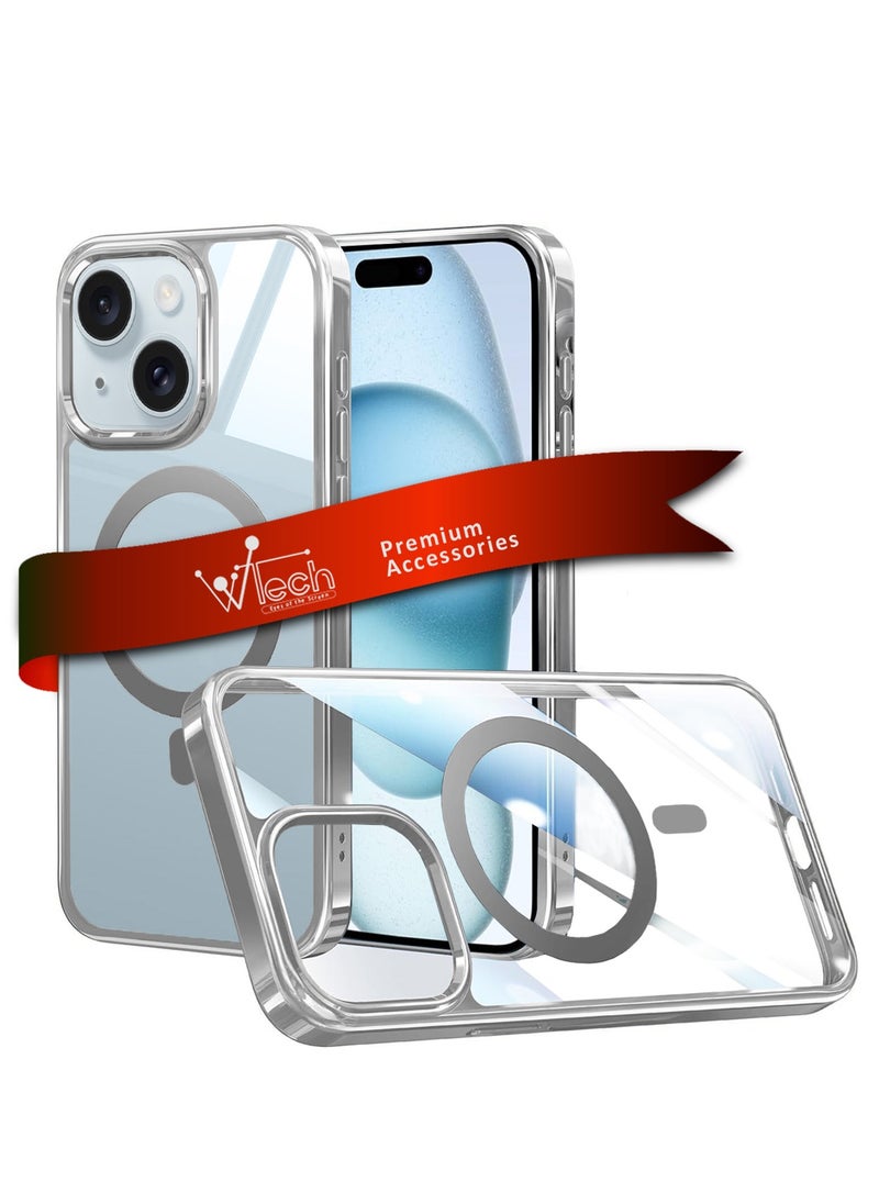 Wtech - Titanium Series Magsafe Wireless Charging Case Cover For Apple iPhone 15 Plus 2023 Silver - Image 1