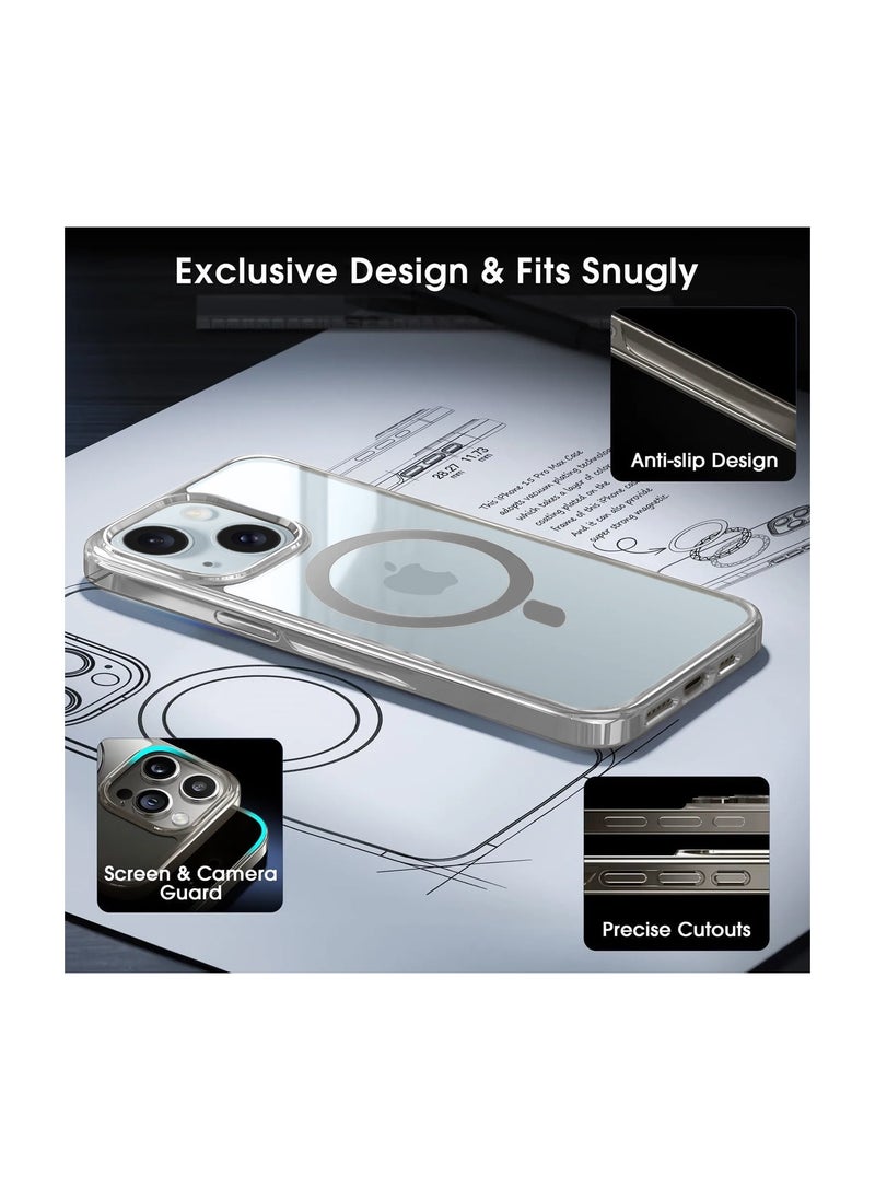 Wtech - Titanium Series Magsafe Wireless Charging Case Cover For Apple iPhone 15 Plus 2023 Silver - Image 1