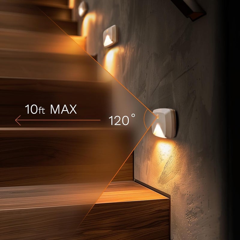 innofox 10-Pack Stick-on Motion Sensor Lights, Warm White LED Night Light, Stick-Anywhere Stair Lights, Closet Light, Battery Operated Wall Light for Kitchen, Hallway, Bedroom, Bathroom, Stairs - Image 2