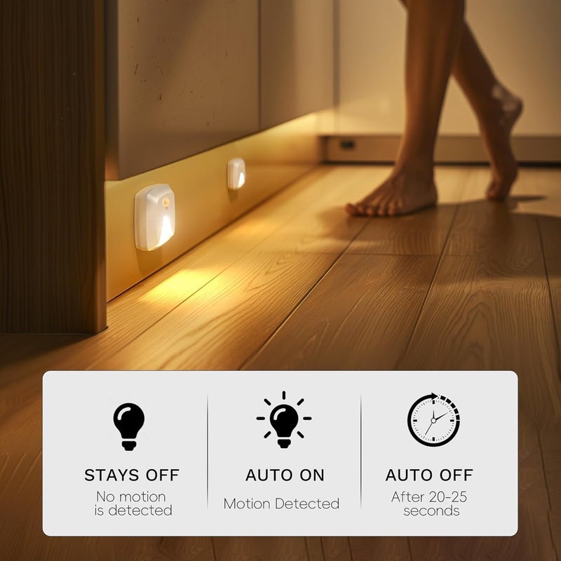 innofox 10-Pack Stick-on Motion Sensor Lights, Warm White LED Night Light, Stick-Anywhere Stair Lights, Closet Light, Battery Operated Wall Light for Kitchen, Hallway, Bedroom, Bathroom, Stairs - Image 5