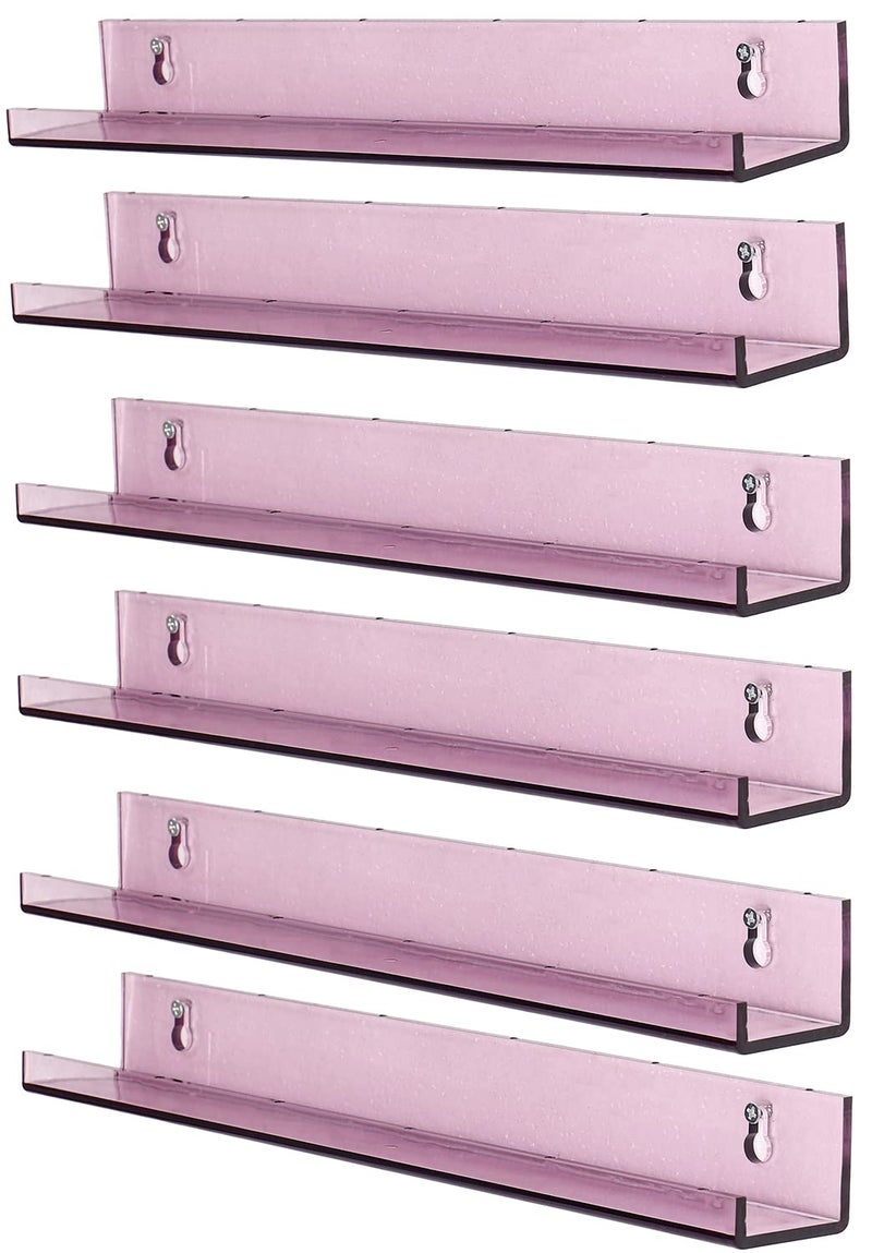 Sooyee 15 Inch Wall Shelves  Floating Shelf Small Bookshelf for Kids Room Hanging Shelves for Wall Storage Toy Picture Ledge Display Shelf 6 Pack Violet
