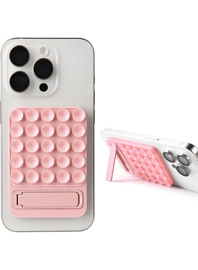 2 in 1 Silicone Sticky Phone Grip, Combines a Powerful Suction Cup and a Durable Mount Suitable for Any Phone Model Provides Multiple Mounting Options for Selfies and Tiktok Video Recording Light (Pink)