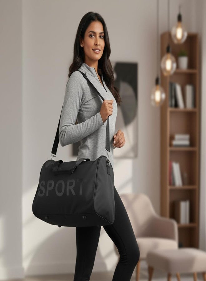 MERISH Unisex Gym Bag Duffel Bag, Black Waterproof Gym and Travel Bag with Shoulder Strap, 44cm x 31cm - Image 4