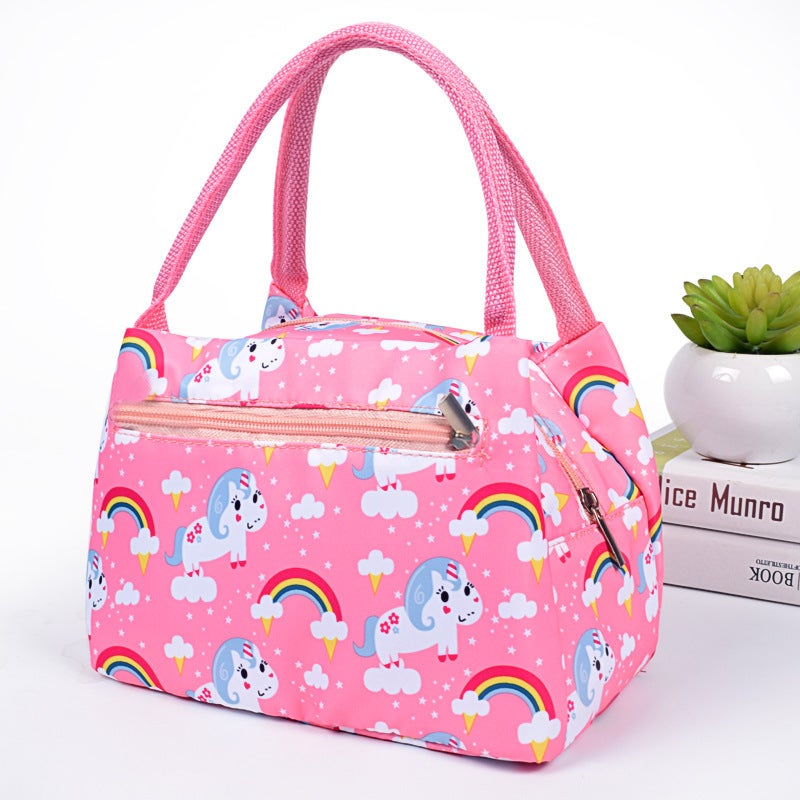Printed zipper portable thermal bag womens cartoon waterproof handbag with aluminum foil thermal lunch lunch bag Unicorn 