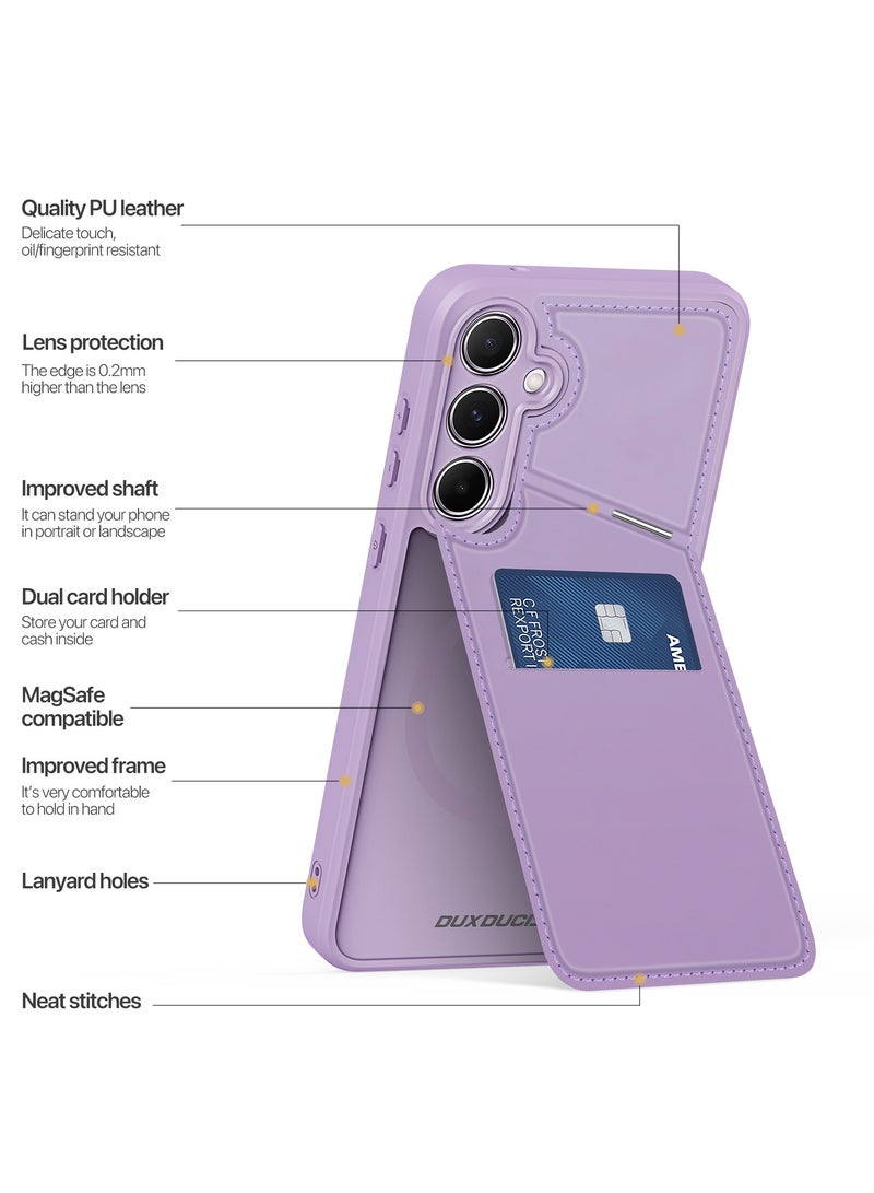 DUX DUCIS Rafi II Series Case for Samsung Galaxy S25 Plus Case Wallet with Kickstand and Credit Card Holder Compatible with MagSafe Leather Heavy Duty Protective Case Cover (Purple) - Image 3