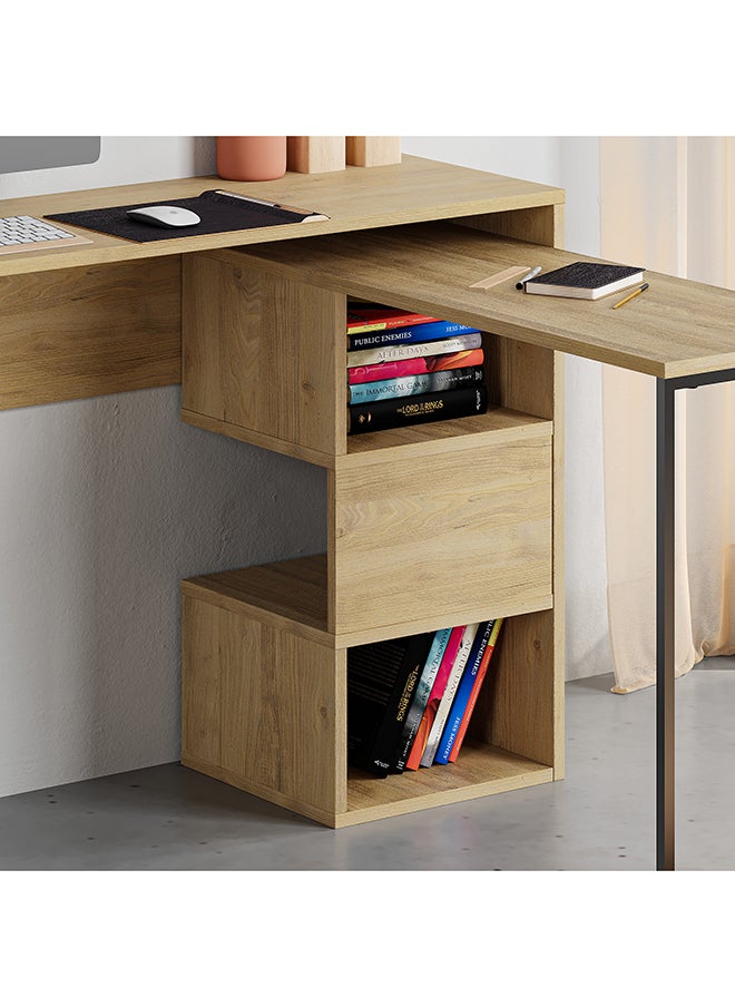 Mourah Home - Mourah Badau Working Table With Storage - Oak - 2 Years Warranty - Image 1
