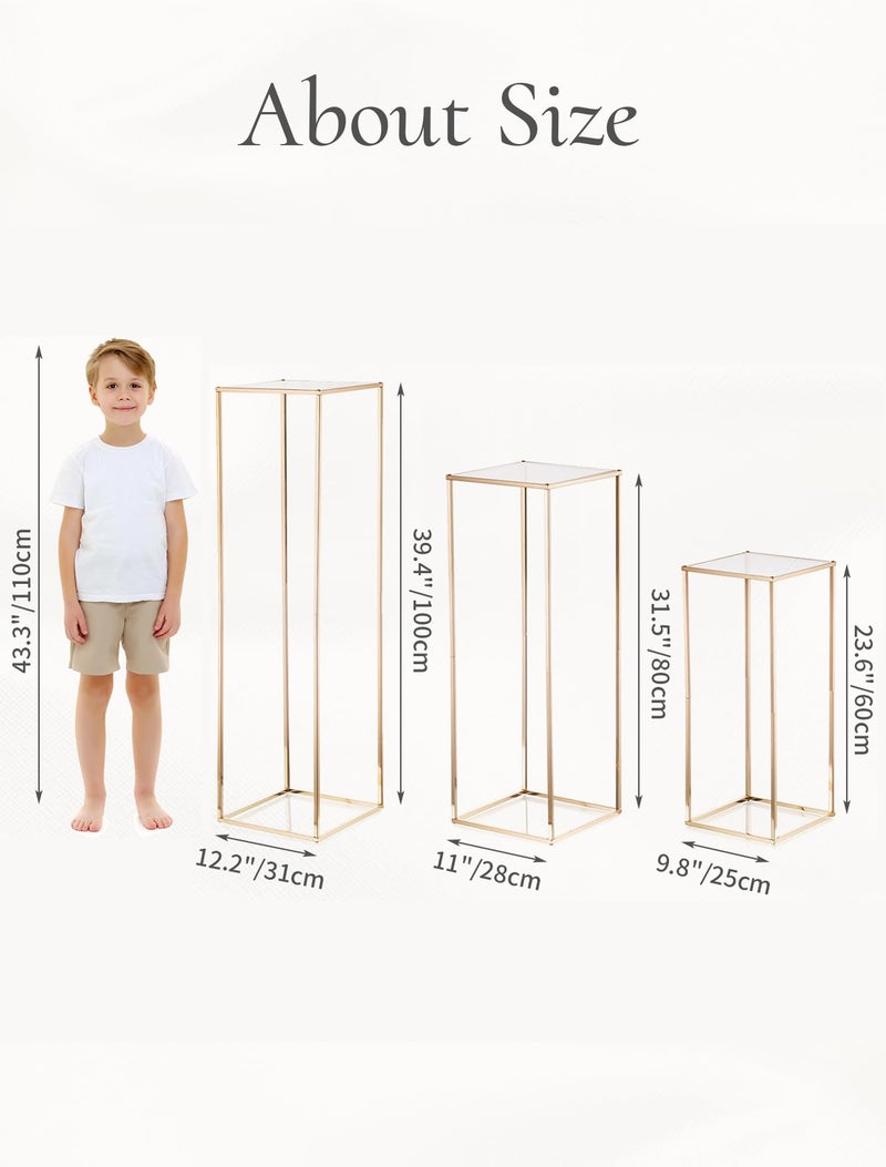 Inweder Cylinder Pedestal Stands for Party: Three-Piece Set - 23.6"/31.5"/39.4" Tall Cake Pedestal Stand for Party - Gold Cylinder Cake Table for Outdoor Indoor - Image 4
