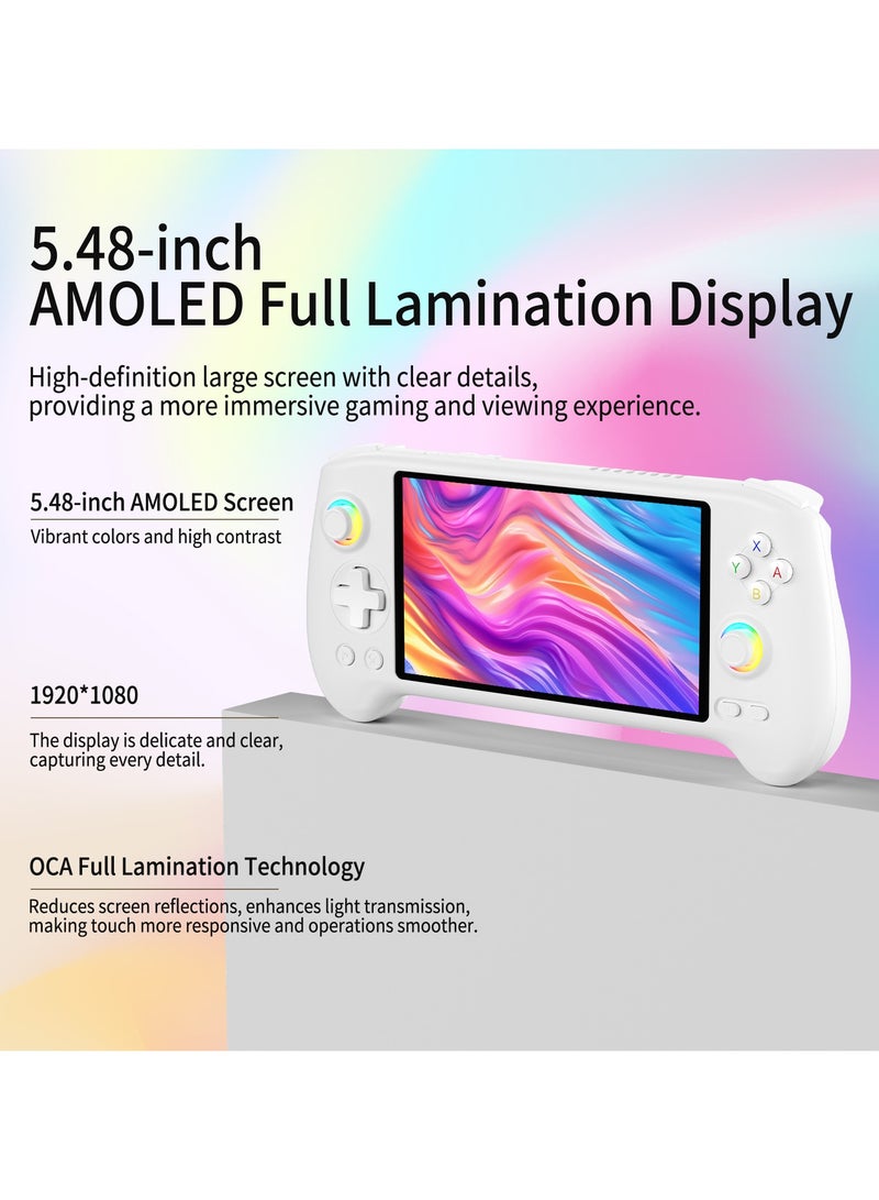ANBERNIC  RG557 Retro Handheld Game Android 14 5.48" AMOLED Touch Screen Dimensity 8300 12GB RAM 256GB Storage WiFi 6E BT 5.3 Hall Rocker RGB 5500mAh 27W Fast Charge DP Multi-Emulator(White)  - Image 3