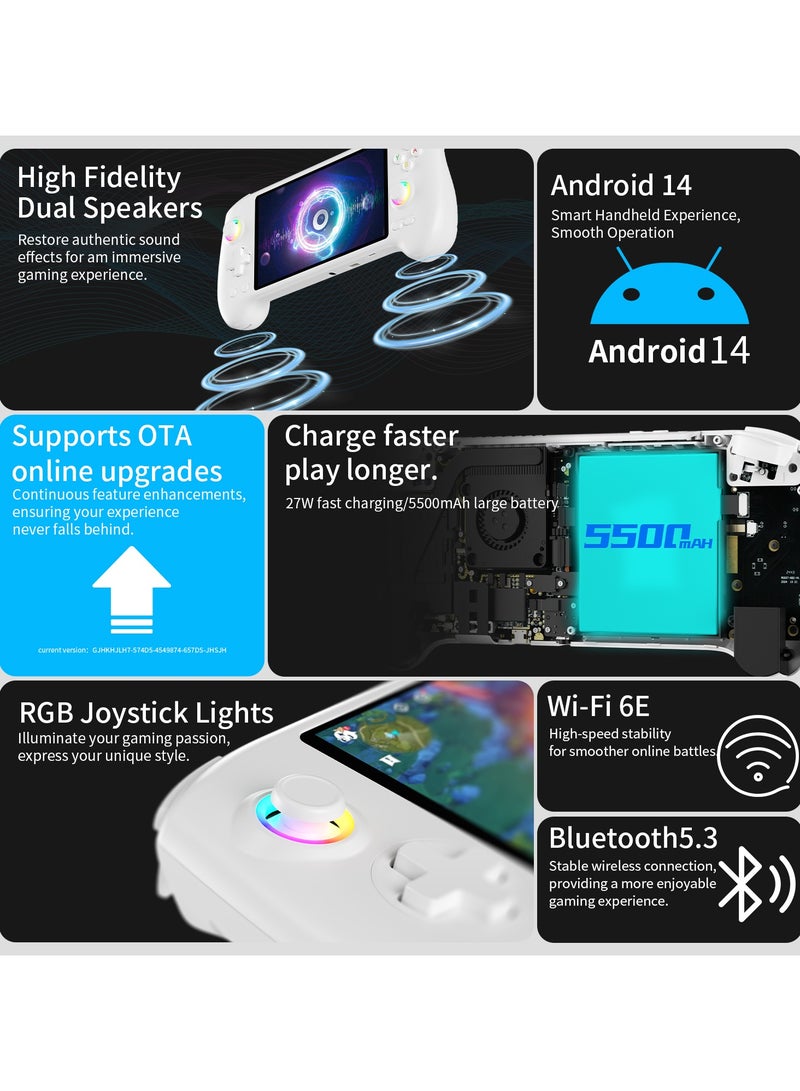 ANBERNIC  RG557 Retro Handheld Game Android 14 5.48" AMOLED Touch Screen Dimensity 8300 12GB RAM 256GB Storage WiFi 6E BT 5.3 Hall Rocker RGB 5500mAh 27W Fast Charge DP Multi-Emulator(White)  - Image 2