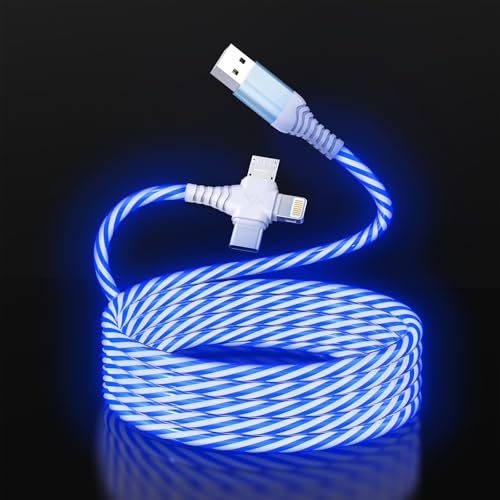MTAKYI 3-in-1 LED Light Up Flowing Multi iPhone Charger Cable,Lightning/Type C/Micro USB Car RGB Glowing Connector Cord for Apple iPhone 15/14/13/12/11 Pro Max/XR/XS/SE,iPad/Android/Samsung(6.6FT/2M Blue) - Image 1