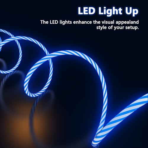 MTAKYI 3-in-1 LED Light Up Flowing Multi iPhone Charger Cable,Lightning/Type C/Micro USB Car RGB Glowing Connector Cord for Apple iPhone 15/14/13/12/11 Pro Max/XR/XS/SE,iPad/Android/Samsung(6.6FT/2M Blue) - Image 5