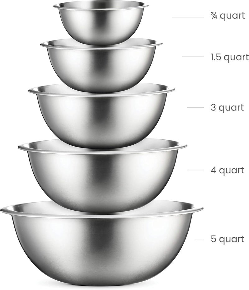 FINEDINE Mixing Bowls Set - 5-Piece, Easy-Grip, Stainless Steel Mixing Bowls for Baking, Cooking, Salad & Food Prep - Large, Medium and Small Metal Nesting Bowls - Image 2