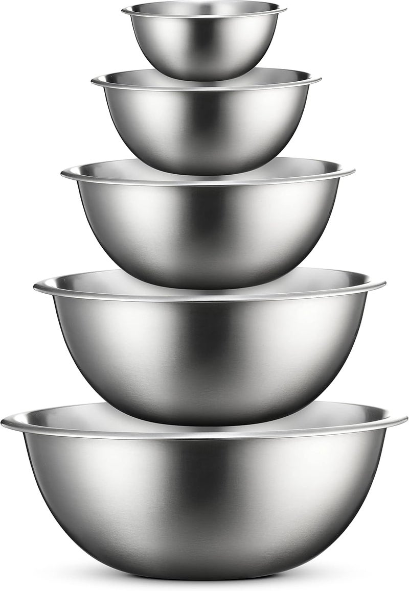 FINEDINE Mixing Bowls Set - 5-Piece, Easy-Grip, Stainless Steel Mixing Bowls for Baking, Cooking, Salad & Food Prep - Large, Medium and Small Metal Nesting Bowls - Image 1