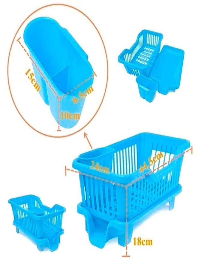 Inditradition 3 in 1 Plastic Kitchen Sink Basket with Drain Water Plate, Dish Drying & Storage Rack, Utensil Organizer Tray (Large, 44 x 30.5 x 15 cm, Blue) - Image 5