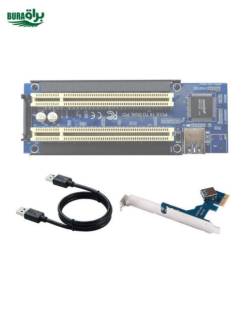 PCI-E 1x إلى مزدوج بطاقة PCI Riser تمديد محول إضافة بطاقة تمدد لجهاز الكمبيوتر كمبيوتر