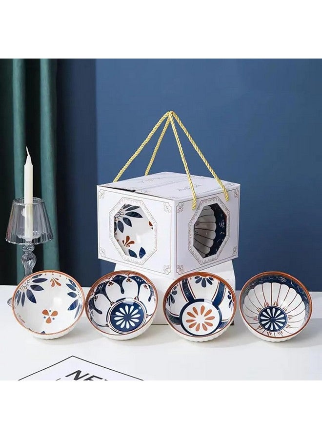 بي- بلس إنترناشونال وعاء بورسلين من بي بلس إنترناشونال، أوعية سيراميك، على الطراز الياباني، أوعية أرز/حبوب بورسلين للمطبخ، مجموعة أوعية حبوب، أوعية حساء، مجموعة هدايا أوعية على الطراز الياباني (مجموعة من 4 قطع، بنمط عشوائي) - Image 1