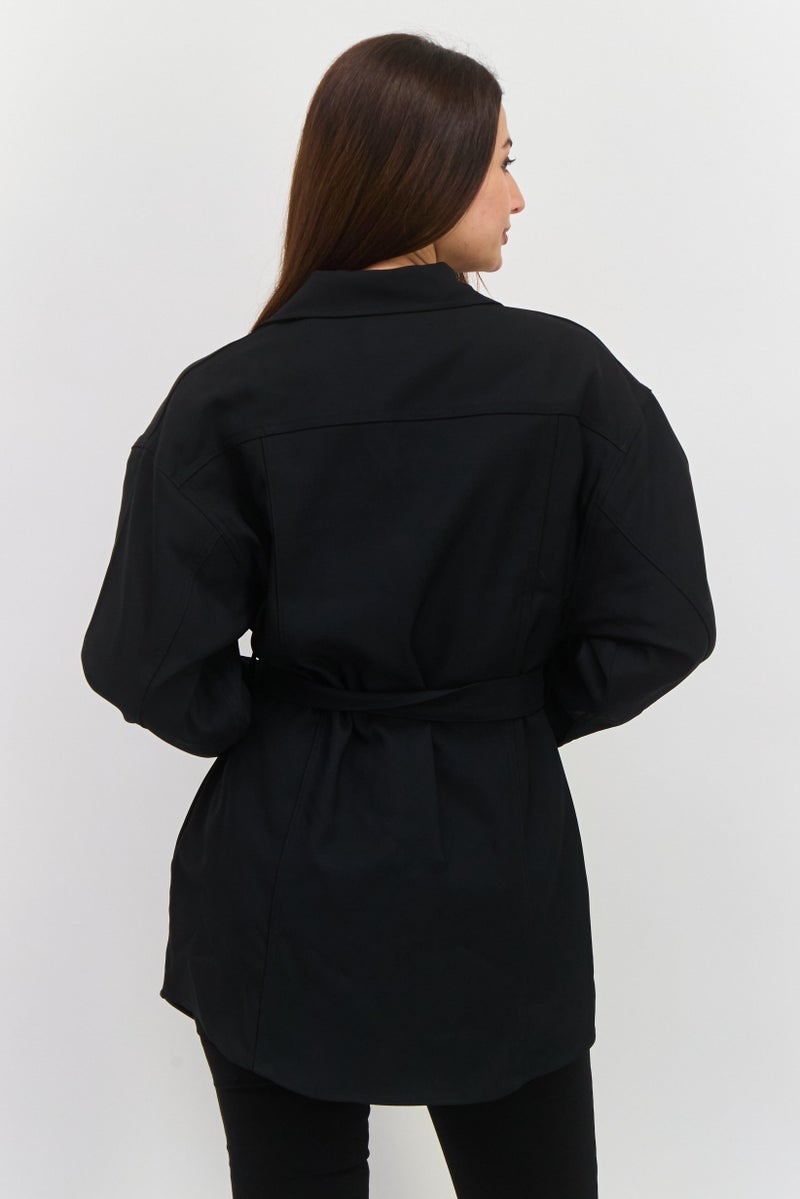 Wrangler Women Solid Belted Shirt Dress, Black - Image 3