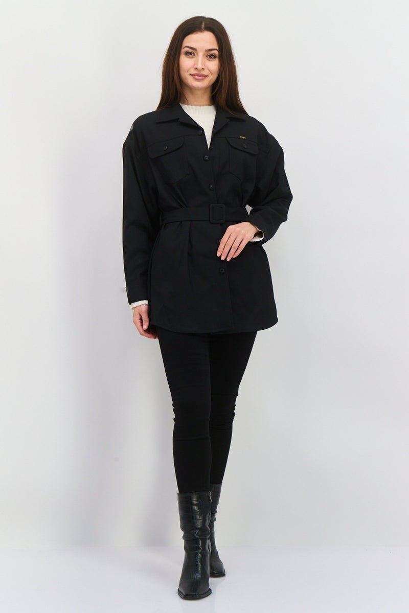 Wrangler Women Solid Belted Shirt Dress, Black - Image 4