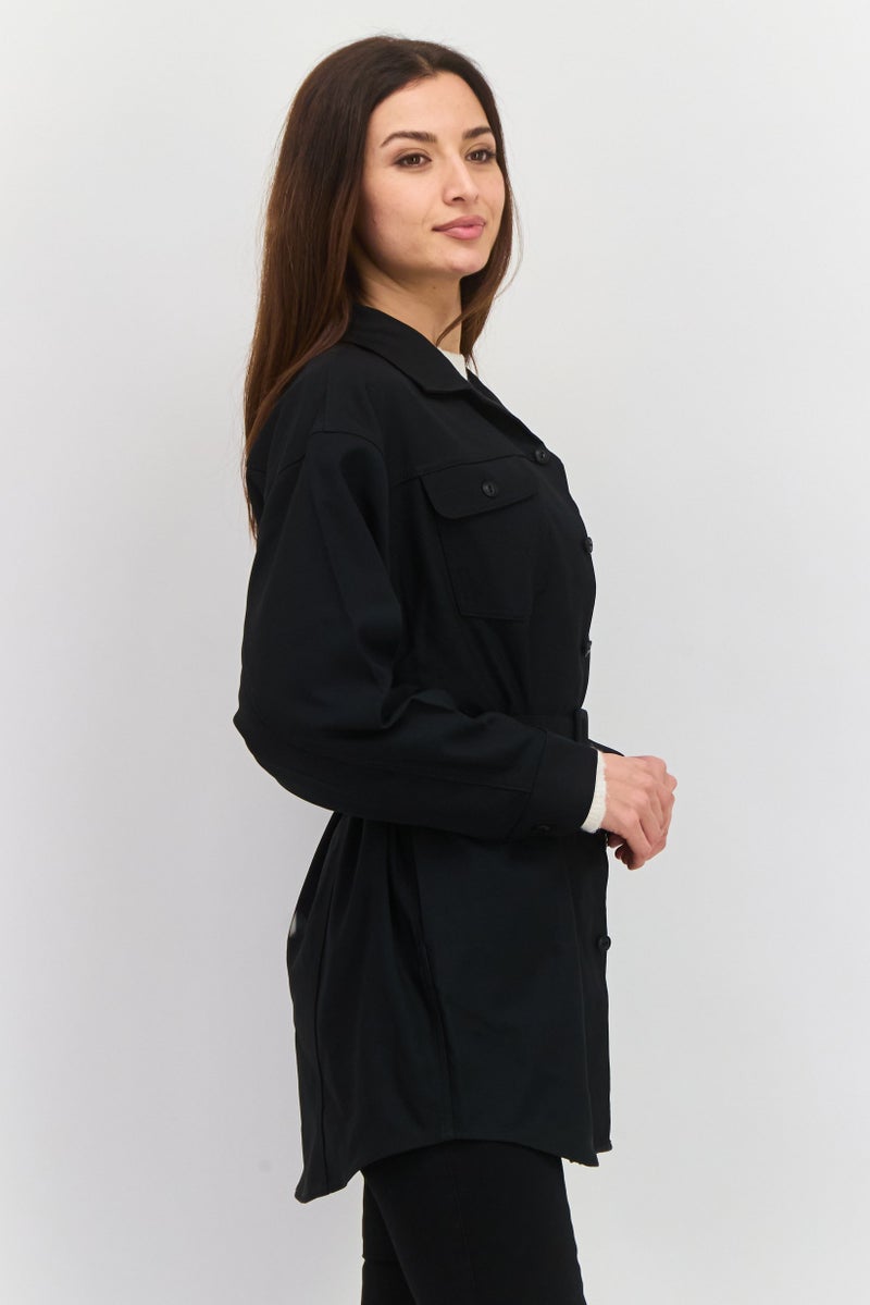 Wrangler Women Solid Belted Shirt Dress, Black - Image 2