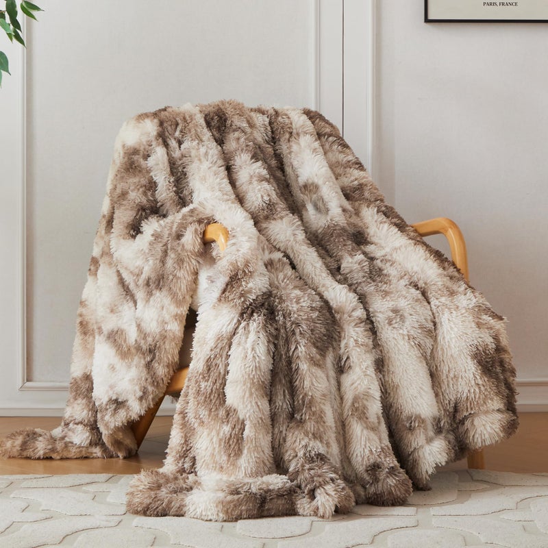 Coova Ultra Soft Faux Fur Throw Blanket - Fuzzy Fluffy Cozy Microfiber Blankets  Warm Thick Plush Sherpa Fleece Throw Blanket For Couch Bed Sofa Ideal Gift For Women.(Tie Dye Brown  50""X60"") - Image 1