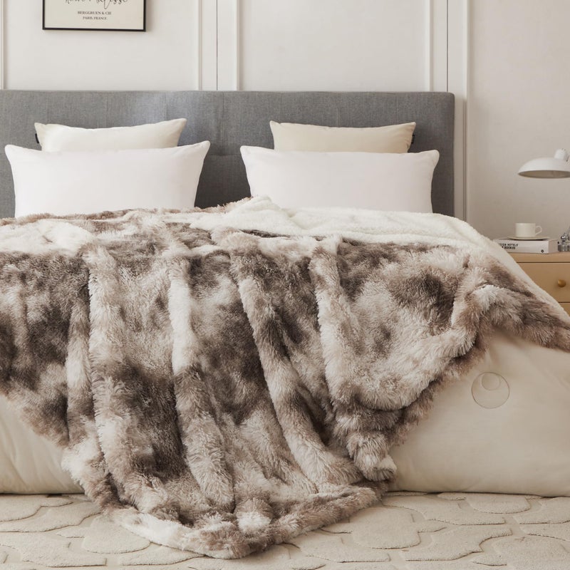 Coova Ultra Soft Faux Fur Throw Blanket - Fuzzy Fluffy Cozy Microfiber Blankets  Warm Thick Plush Sherpa Fleece Throw Blanket For Couch Bed Sofa Ideal Gift For Women.(Tie Dye Brown  50""X60"") - Image 3