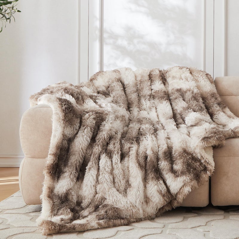 Coova Ultra Soft Faux Fur Throw Blanket - Fuzzy Fluffy Cozy Microfiber Blankets  Warm Thick Plush Sherpa Fleece Throw Blanket For Couch Bed Sofa Ideal Gift For Women.(Tie Dye Brown  50""X60"") - Image 2