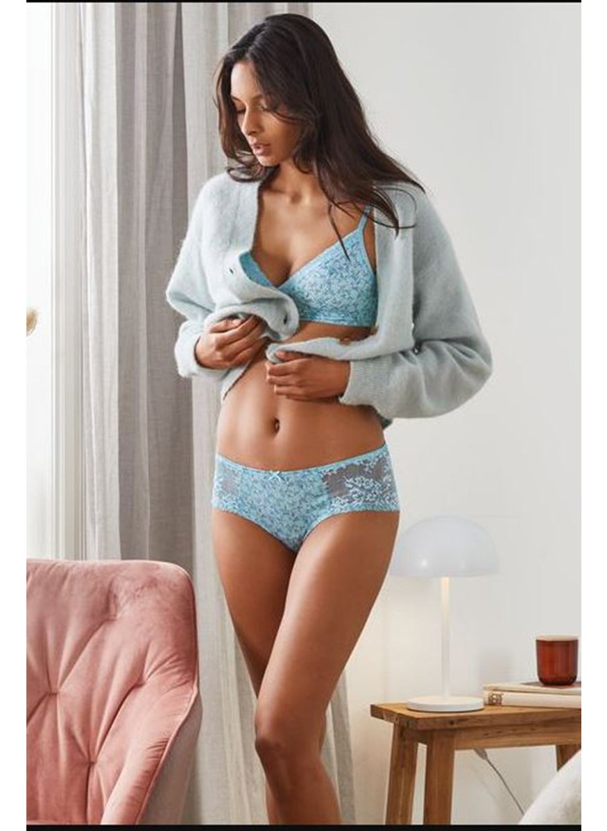 Tchibo Women Textured Lace Panty, Turquoise  - Image 1