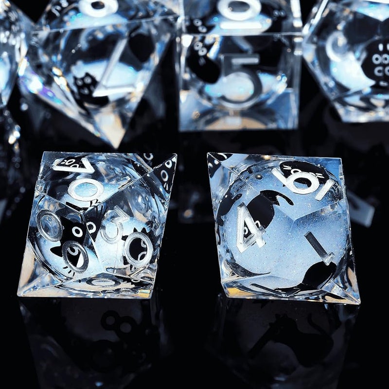 Froggod Liquid Core Cat DND Dice Set 7Pcs with Box- Sharp Edge D&D Dice with Gift Box, for Dungeons and Dragons RPG MTG D and D Role Playing Resin White - Image 3