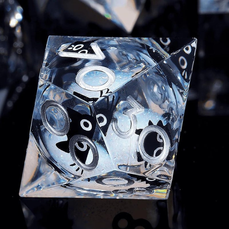 Froggod Liquid Core Cat DND Dice Set 7Pcs with Box- Sharp Edge D&D Dice with Gift Box, for Dungeons and Dragons RPG MTG D and D Role Playing Resin White - Image 5