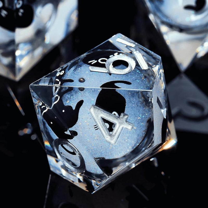 Froggod Liquid Core Cat DND Dice Set 7Pcs with Box- Sharp Edge D&D Dice with Gift Box, for Dungeons and Dragons RPG MTG D and D Role Playing Resin White - Image 2