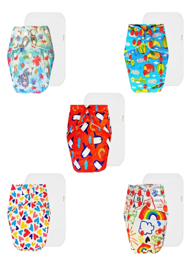 حفاضات دمبلدو القماشية الممتازة مع حشوة قطنية (عبوة من 5) | مضادة للحساسية | تسمح بمرور الهواء | مناسبة للسفر | تغيير حفاضات بدون قلق | من 3 أشهر إلى 3 سنوات | للجنسين - Image 1