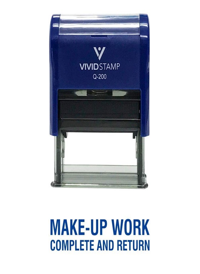 Vivid Stamp Make-Up Work Complete and Return Teacher Self Inking Rubber Stamp (Blue Ink) - Medium - Image 1