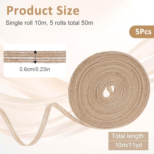 PATPAT® 5 Rolls Jute Burlap Ribbon,3.94 inches Creative Jute Cloth Roll Rope for Craft Ribbons for Gift Wrapping,Event & Wedding Decorations Gift Packing Materials Natural Fabric Roll Craft - Image 2