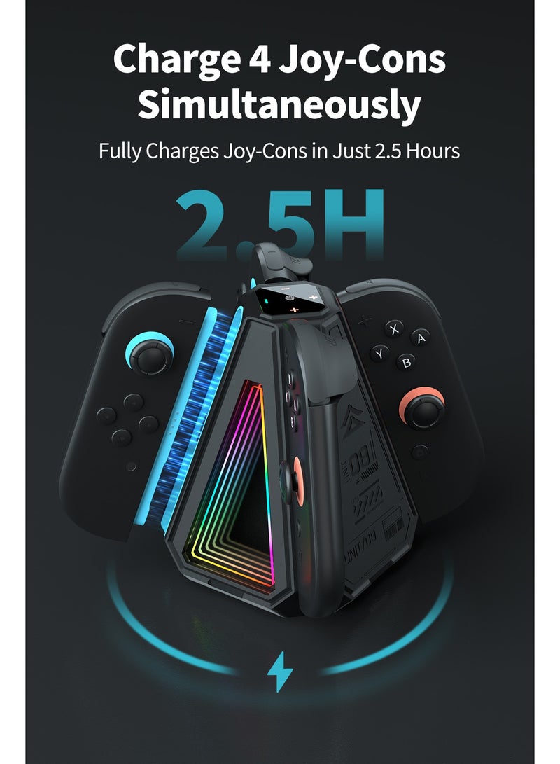 بيكسنست قاعدة شحن Joy-Con لجهاز Nintendo Switch 2، شاحن Joy-Con مغناطيسي بأربع فتحات، و9 أوضاع RGB. - Image 3