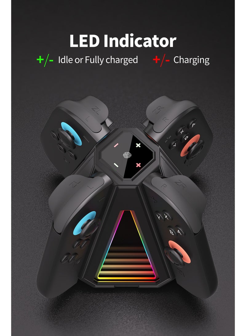 بيكسنست قاعدة شحن Joy-Con لجهاز Nintendo Switch 2، شاحن Joy-Con مغناطيسي بأربع فتحات، و9 أوضاع RGB. - Image 5