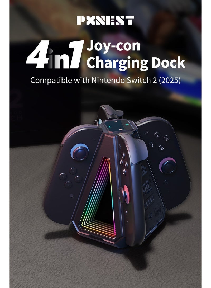 بيكسنست قاعدة شحن Joy-Con لجهاز Nintendo Switch 2، شاحن Joy-Con مغناطيسي بأربع فتحات، و9 أوضاع RGB. - Image 2