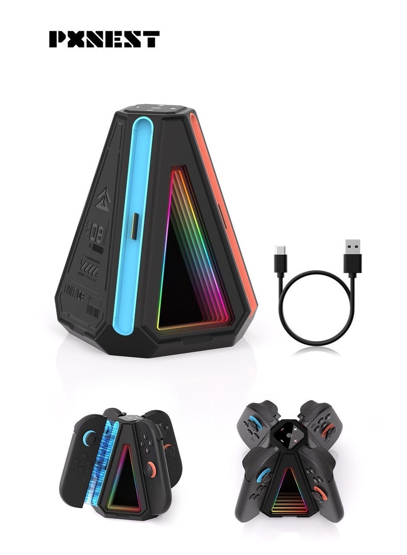 بيكسنست قاعدة شحن Joy-Con لجهاز Nintendo Switch 2، شاحن Joy-Con مغناطيسي بأربع فتحات، و9 أوضاع RGB. - Image 1
