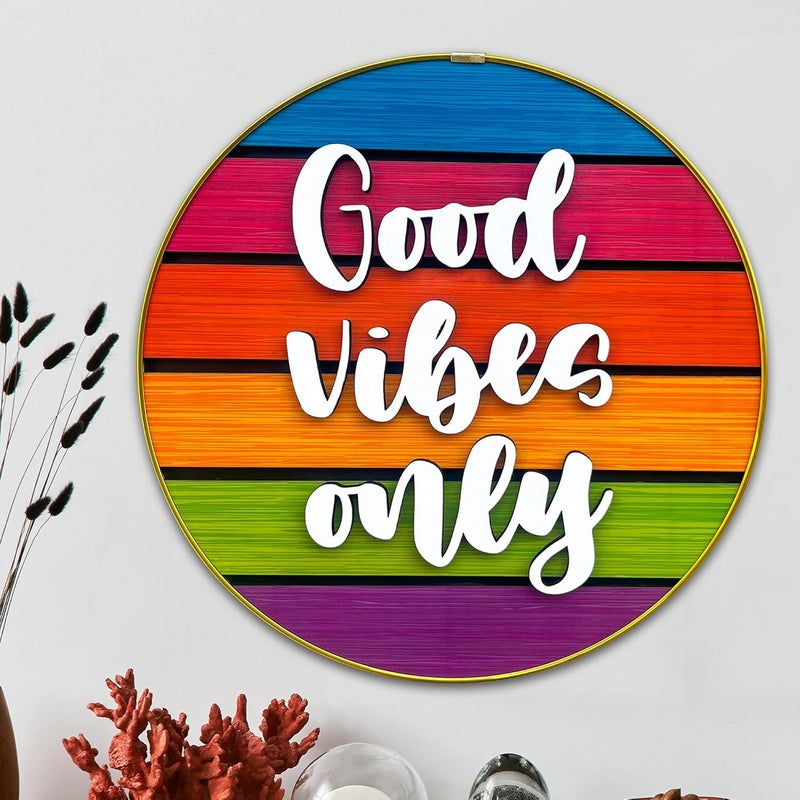 IT2M Wooden Framed Good Vibes Only Decorative Wall Plate for Home Décor | Wall Décor Items | Home Decoration (IT3DR3) - Image 1