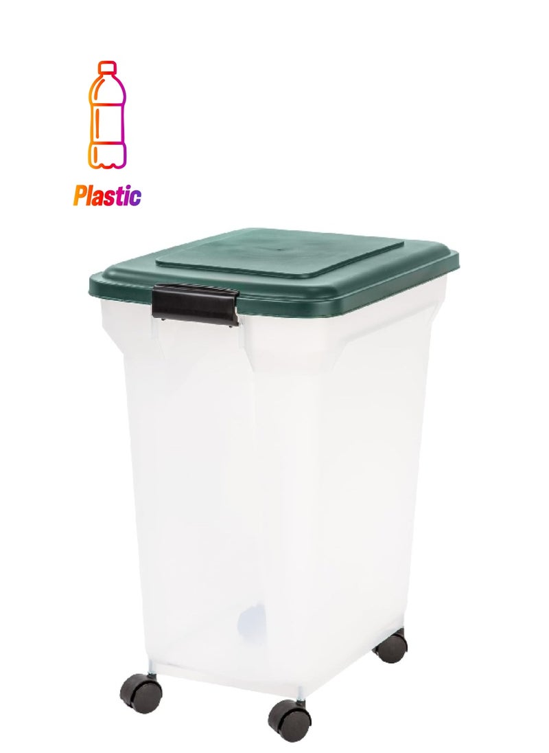 IRIS Airtight Attachable Wheels Pet Food Container Clear and Green 55 Quart 296002  - Image 1