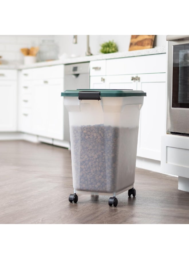 IRIS Airtight Attachable Wheels Pet Food Container Clear and Green 55 Quart 296002  - Image 2