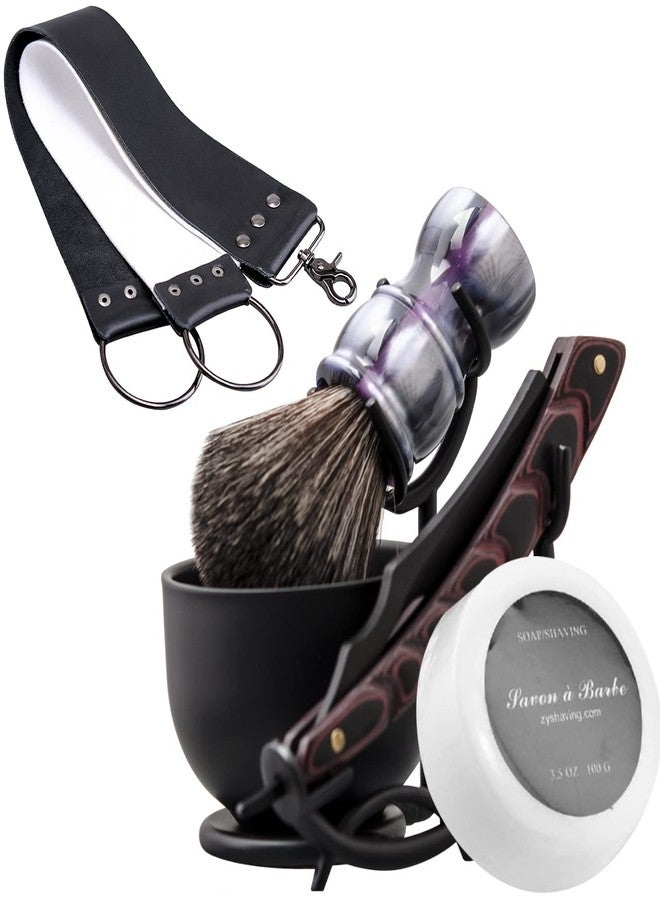 Grandslam Shaving Kit - Straight Razor, Leather Strop, Bowl & Stand, Shaving Brush, Soap - Gift for Men - Image 1