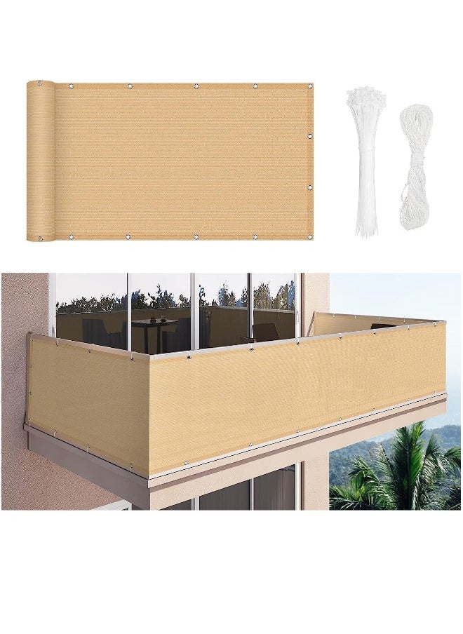 Generic Balcony Screen Privacy Fence Cover 3' x 16.5' Sand Fence Netting Mesh Shade Cloth Fabric UV Protection for Apartment Balcony Railing Porch Outdoor  - Image 1