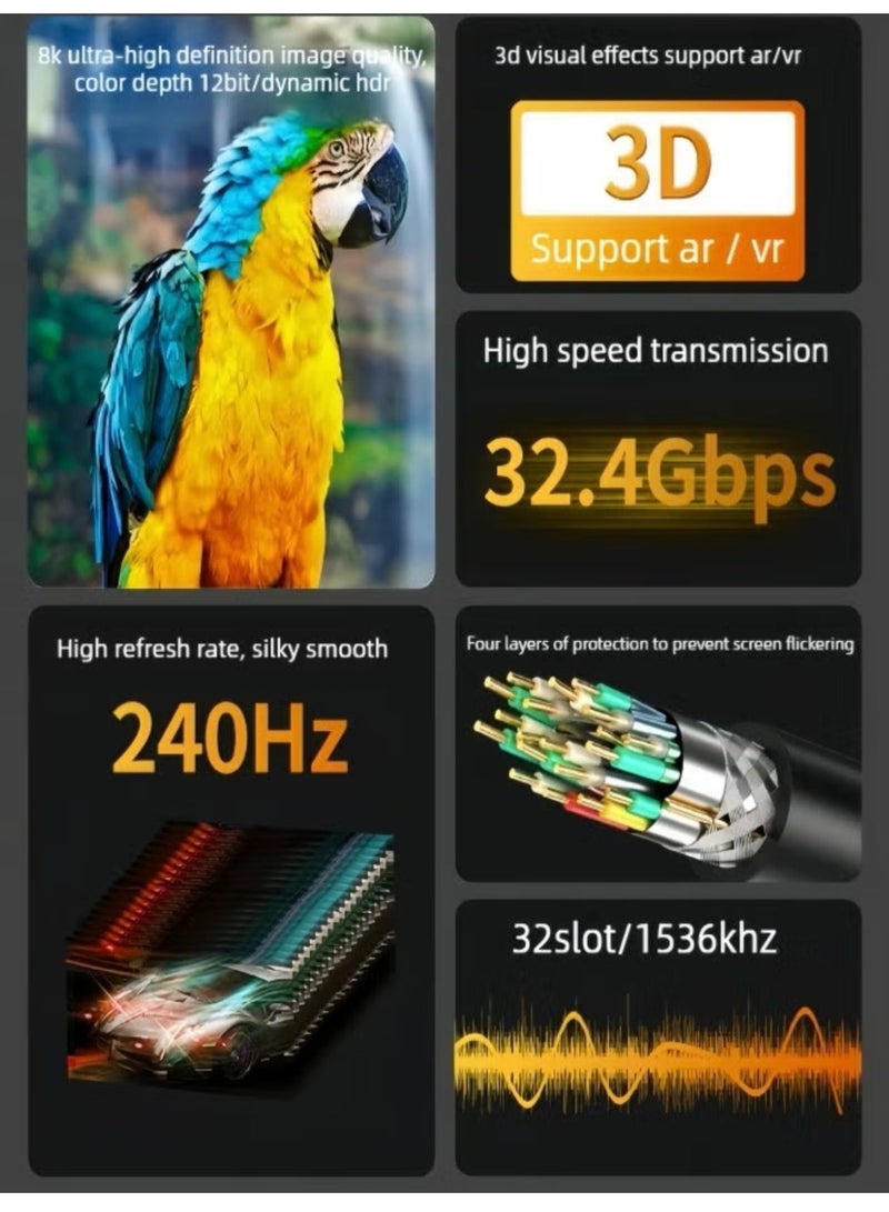 slendorlife DisplayPort 2.1 Cable 1M | DP 2.1 Cable | 80Gbps 16K@60Hz 8K@120Hz 4K@144Hz 2K@240Hz HDR | High Speed Gaming Cable for Monitor Laptop GPU PC TV - Image 5