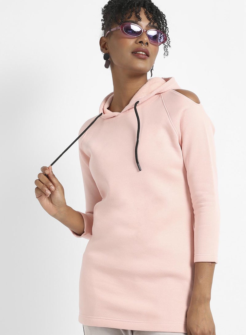 Campus Sutra Cold Shoulder Hoodie Dress - Image 1