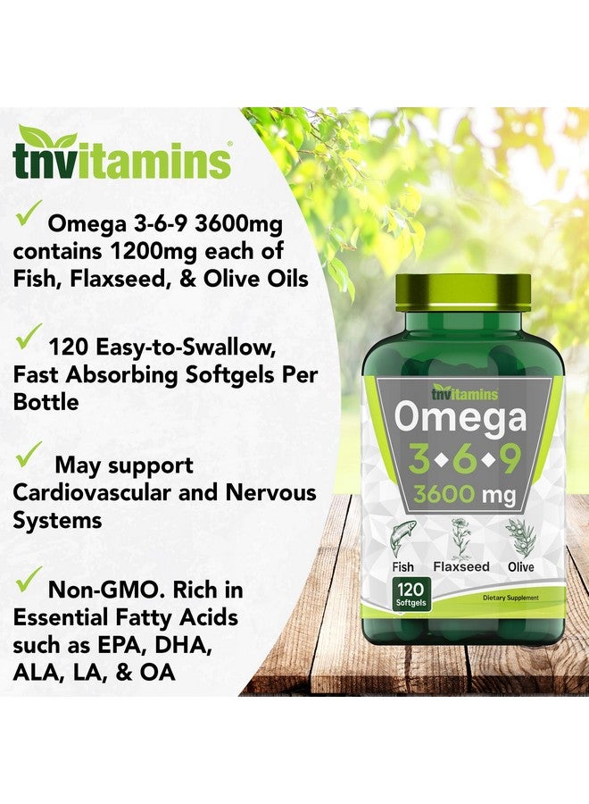 tnvitamins Triple Omega 3◆ 6◆ 9: 3600mg x 120 Softgels | Omega Essential Fatty Acids from Fish Oil (EPA & DHA), Flaxseed Oil (ALA & LA), & Olive Oil (OA) | Omega 3-6-9 Supplement for Women & Men | Non-GMO - Image 3